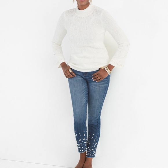 Chico's Jeans Nwt Chicos So Slimming Pearl Embroidered Girlfriend